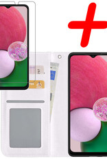BASEY. Hoes Geschikt voor Samsung A13 5G Hoesje Bookcase Hoes Flip Case Book Cover Met Screenprotector - Hoesje Geschikt voor Samsung Galaxy A13 5G Hoes Book Case Hoesje - Wit