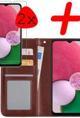 BASEY. Hoes Geschikt voor Samsung A13 5G Hoesje Bookcase Hoes Flip Case Book Cover Met 2x Screenprotector - Hoesje Geschikt voor Samsung Galaxy A13 5G Hoes Book Case Hoesje - Bruin