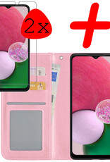 BASEY. Hoes Geschikt voor Samsung A13 5G Hoesje Bookcase Hoes Flip Case Book Cover Met 2x Screenprotector - Hoesje Geschikt voor Samsung Galaxy A13 5G Hoes Book Case Hoesje - Lichtroze