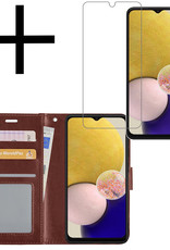 NoXx Hoes Geschikt voor Samsung A13 5G Hoesje Book Case Hoes Flip Cover Wallet Bookcase Met Screenprotector - Bruin