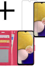 NoXx Hoes Geschikt voor Samsung A13 5G Hoesje Book Case Hoes Flip Cover Wallet Bookcase Met Screenprotector - Donkerroze