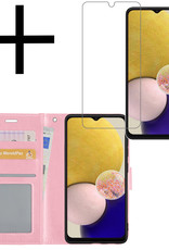 NoXx Hoes Geschikt voor Samsung A13 5G Hoesje Book Case Hoes Flip Cover Wallet Bookcase Met Screenprotector - Lichtroze