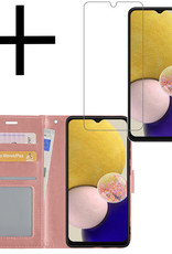 NoXx Hoes Geschikt voor Samsung A13 5G Hoesje Book Case Hoes Flip Cover Wallet Bookcase Met Screenprotector - Rosé goud