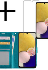NoXx Hoes Geschikt voor Samsung A13 5G Hoesje Book Case Hoes Flip Cover Wallet Bookcase Met Screenprotector - Turquoise