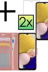 NoXx Hoes Geschikt voor Samsung A13 5G Hoesje Book Case Hoes Flip Cover Wallet Bookcase Met 2x Screenprotector - Rosé goud