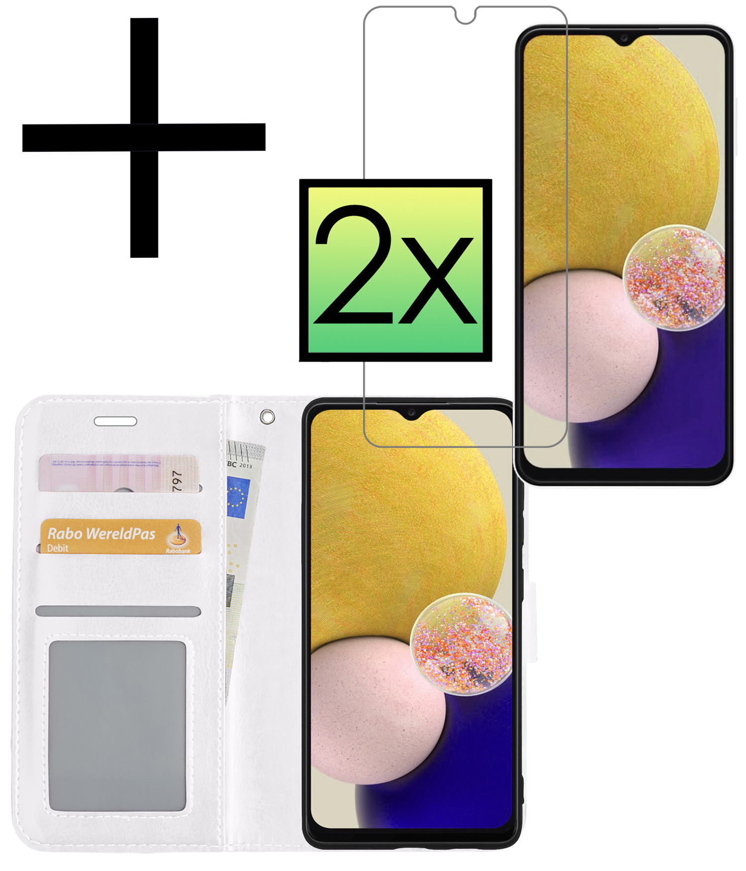 NoXx Hoes Geschikt voor Samsung A13 5G Hoesje Book Case Hoes Flip Cover Wallet Bookcase Met 2x Screenprotector - Wit