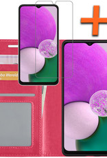 Nomfy Hoesje Geschikt voor Samsung A13 5G Hoes Bookcase Flipcase Book Cover Met Screenprotector - Hoes Geschikt voor Samsung Galaxy A13 5G Hoesje Book Case - Donkerroze