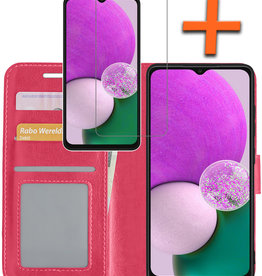 Nomfy Nomfy Samsung Galaxy A13 5G Hoesje Bookcase Donkerroze Met Screenprotector