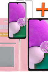 Nomfy Hoesje Geschikt voor Samsung A13 5G Hoes Bookcase Flipcase Book Cover Met Screenprotector - Hoes Geschikt voor Samsung Galaxy A13 5G Hoesje Book Case - Lichtroze