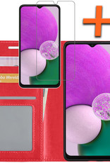 Nomfy Hoesje Geschikt voor Samsung A13 5G Hoes Bookcase Flipcase Book Cover Met Screenprotector - Hoes Geschikt voor Samsung Galaxy A13 5G Hoesje Book Case - Rood