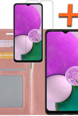 Nomfy Hoesje Geschikt voor Samsung A13 5G Hoes Bookcase Flipcase Book Cover Met Screenprotector - Hoes Geschikt voor Samsung Galaxy A13 5G Hoesje Book Case - Rosé goud