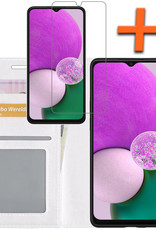 Nomfy Hoesje Geschikt voor Samsung A13 5G Hoes Bookcase Flipcase Book Cover Met Screenprotector - Hoes Geschikt voor Samsung Galaxy A13 5G Hoesje Book Case - Wit