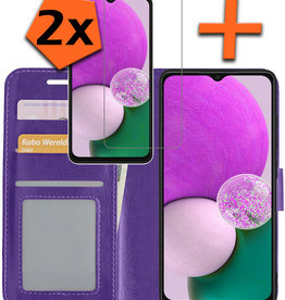 Nomfy Nomfy Samsung Galaxy A13 5G Hoesje Bookcase Paars Met 2x Screenprotector