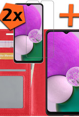 Nomfy Hoesje Geschikt voor Samsung A13 5G Hoes Bookcase Flipcase Book Cover Met 2x Screenprotector - Hoes Geschikt voor Samsung Galaxy A13 5G Hoesje Book Case - Rood