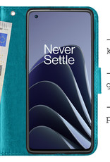 Hoes Geschikt voor OnePlus 10 Pro Hoesje Bookcase Hoes Flip Case Book Cover Met Screenprotector - Hoesje Geschikt voor OnePlus 10 Pro Hoes Book Case Hoesje - Turquoise