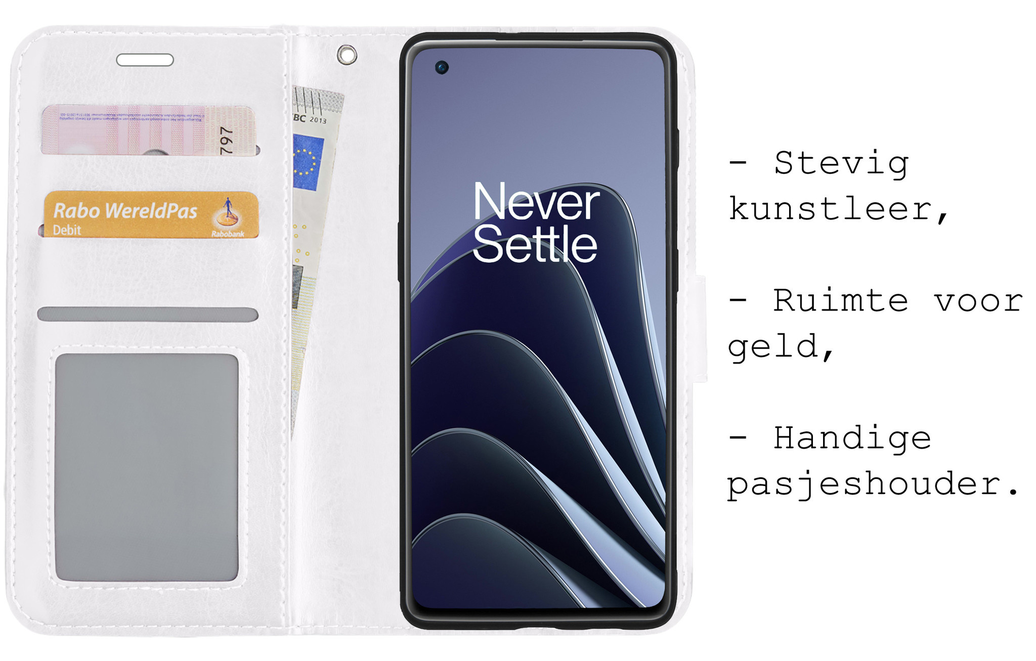 BASEY. Hoes Geschikt voor OnePlus 10 Pro Hoesje Bookcase Hoes Flip Case Book Cover Met Screenprotector - Hoesje Geschikt voor OnePlus 10 Pro Hoes Book Case Hoesje - Wit