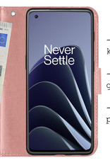 Hoes Geschikt voor OnePlus 10 Pro Hoesje Bookcase Hoes Flip Case Book Cover Met 2x Screenprotector - Hoesje Geschikt voor OnePlus 10 Pro Hoes Book Case Hoesje - Rosé goud