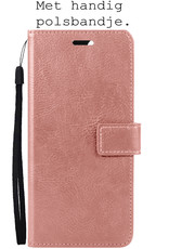Hoes Geschikt voor OnePlus 10 Pro Hoesje Bookcase Hoes Flip Case Book Cover Met 2x Screenprotector - Hoesje Geschikt voor OnePlus 10 Pro Hoes Book Case Hoesje - Rosé goud