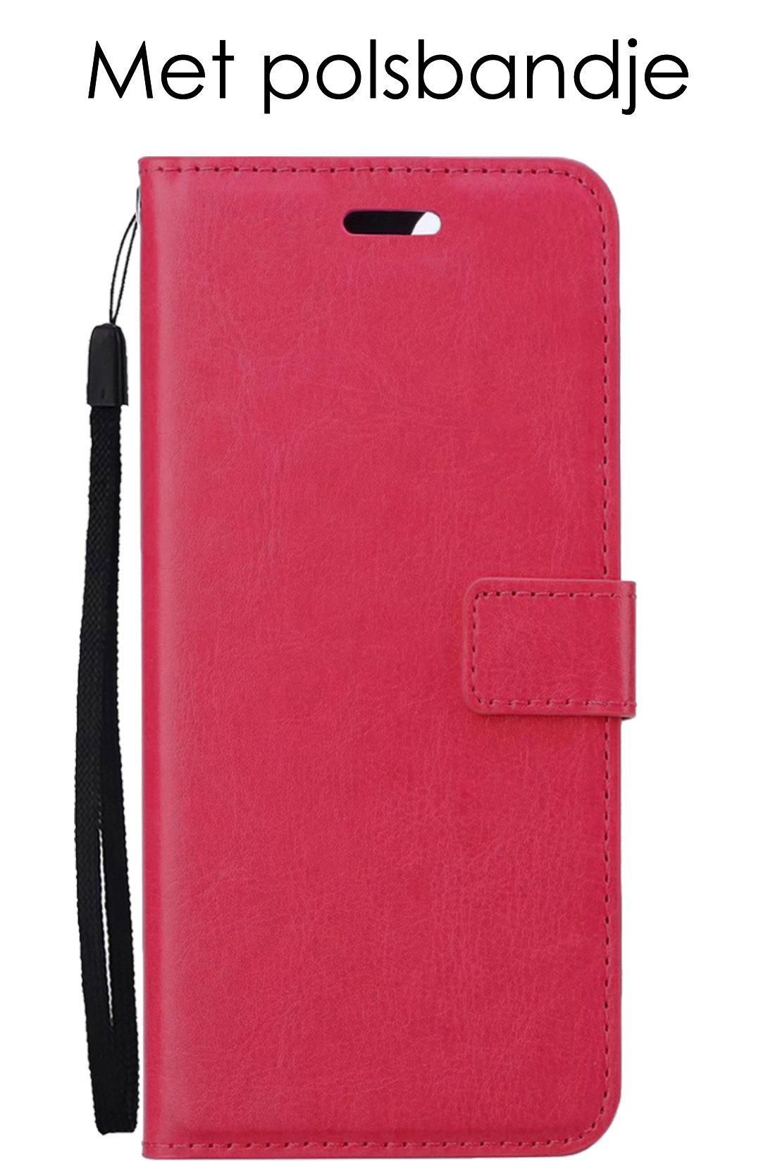 Hoes Geschikt voor OnePlus 10 Pro Hoesje Book Case Hoes Flip Cover Wallet Bookcase Met Screenprotector - Donkerroze