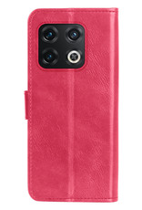 NoXx Hoes Geschikt voor OnePlus 10 Pro Hoesje Book Case Hoes Flip Cover Wallet Bookcase Met 2x Screenprotector - Donkerroze