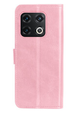 NoXx Hoes Geschikt voor OnePlus 10 Pro Hoesje Book Case Hoes Flip Cover Wallet Bookcase Met 2x Screenprotector - Lichtroze