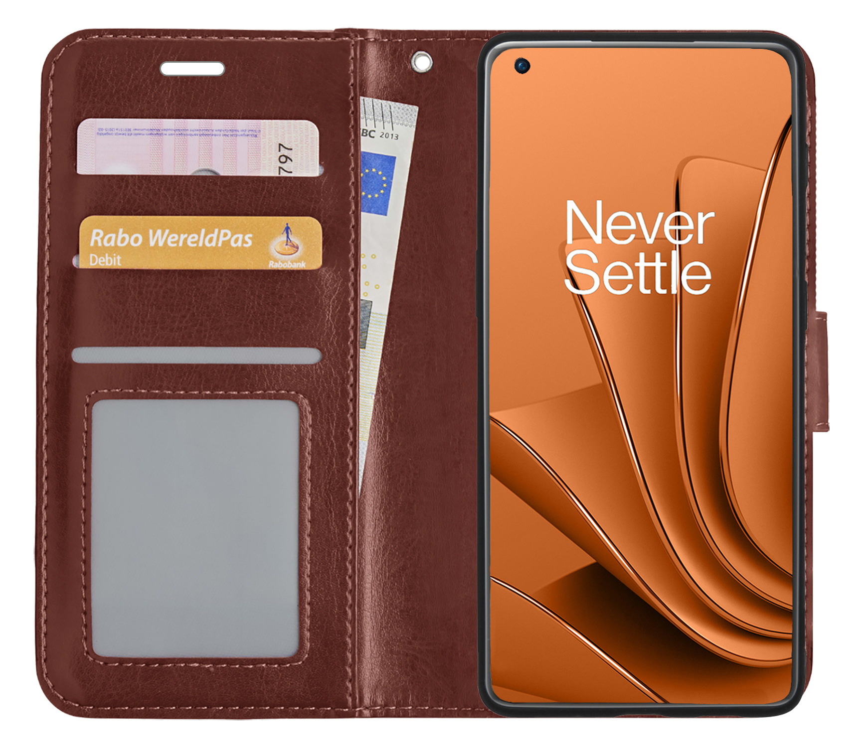 Nomfy Hoesje Geschikt voor OnePlus 10 Pro Hoes Bookcase Flipcase Book Cover Met Screenprotector - Hoes Geschikt voor OnePlus 10 Pro Hoesje Book Case - Bruin