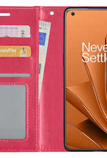 Nomfy Hoesje Geschikt voor OnePlus 10 Pro Hoes Bookcase Flipcase Book Cover Met Screenprotector - Hoes Geschikt voor OnePlus 10 Pro Hoesje Book Case - Donkerroze