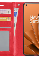 Nomfy Hoesje Geschikt voor OnePlus 10 Pro Hoes Bookcase Flipcase Book Cover Met Screenprotector - Hoes Geschikt voor OnePlus 10 Pro Hoesje Book Case - Rood