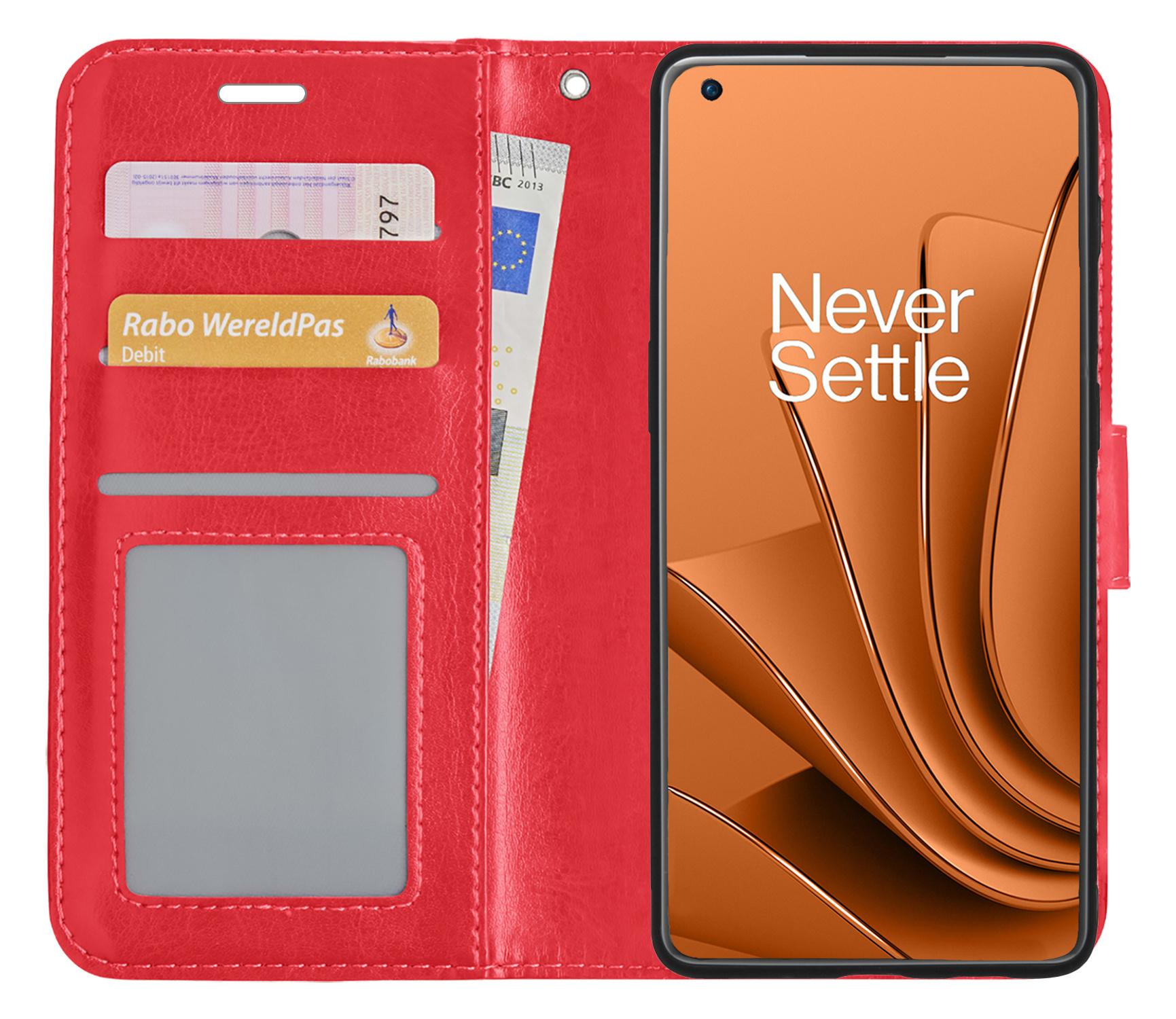 Nomfy Hoesje Geschikt voor OnePlus 10 Pro Hoes Bookcase Flipcase Book Cover Met Screenprotector - Hoes Geschikt voor OnePlus 10 Pro Hoesje Book Case - Rood