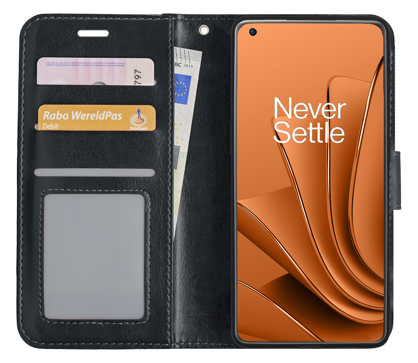 Nomfy Hoesje Geschikt voor OnePlus 10 Pro Hoes Bookcase Flipcase Book Cover Met Screenprotector - Hoes Geschikt voor OnePlus 10 Pro Hoesje Book Case - Zwart