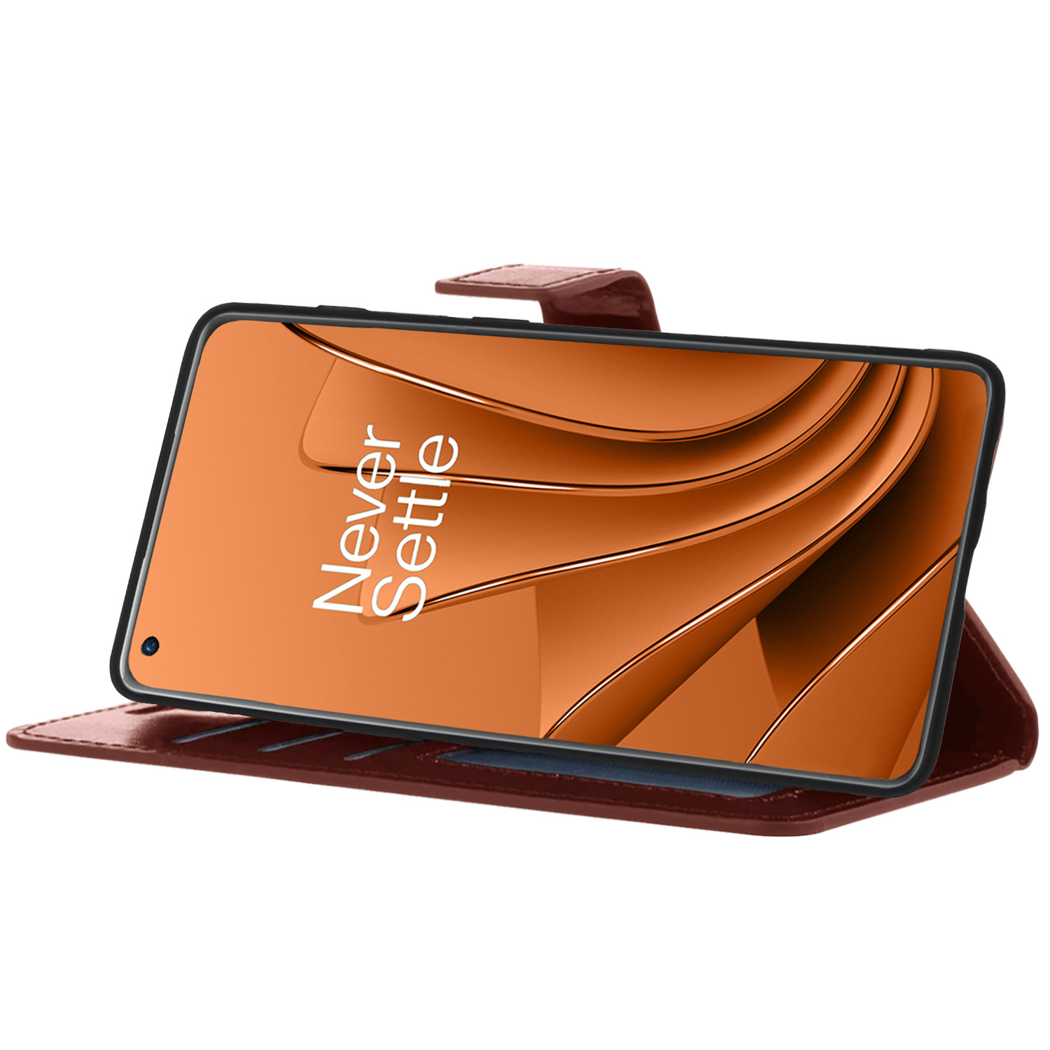 OnePlus 10 Pro Hoesje Bookcase Met 2x Screenprotector - OnePlus 10 Pro Screenprotector 2x - OnePlus 10 Pro Book Case Met 2x Screenprotector Bruin