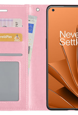 Nomfy Hoesje Geschikt voor OnePlus 10 Pro Hoes Bookcase Flipcase Book Cover Met 2x Screenprotector - Hoes Geschikt voor OnePlus 10 Pro Hoesje Book Case - Lichtroze