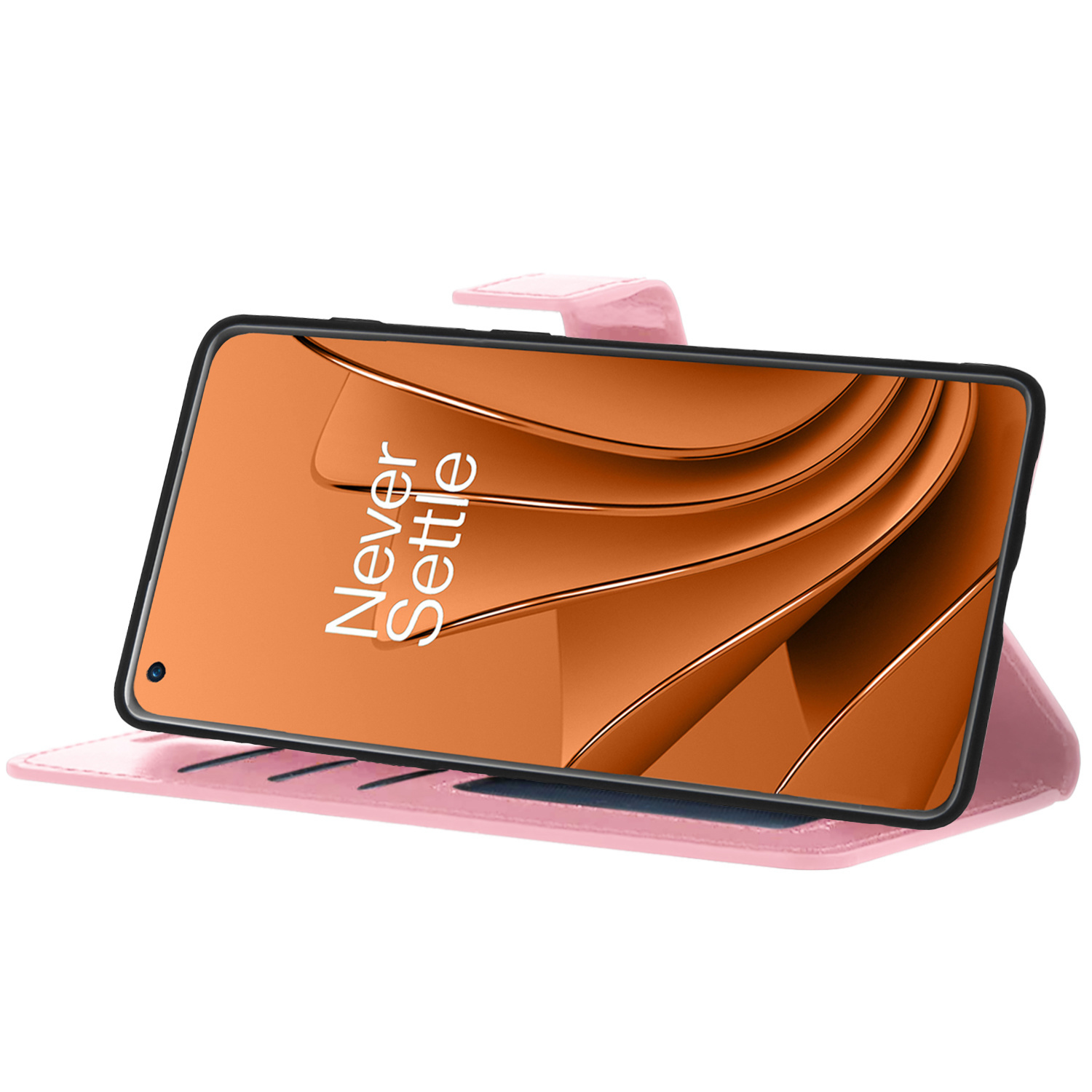 Nomfy Hoesje Geschikt voor OnePlus 10 Pro Hoes Bookcase Flipcase Book Cover Met 2x Screenprotector - Hoes Geschikt voor OnePlus 10 Pro Hoesje Book Case - Lichtroze
