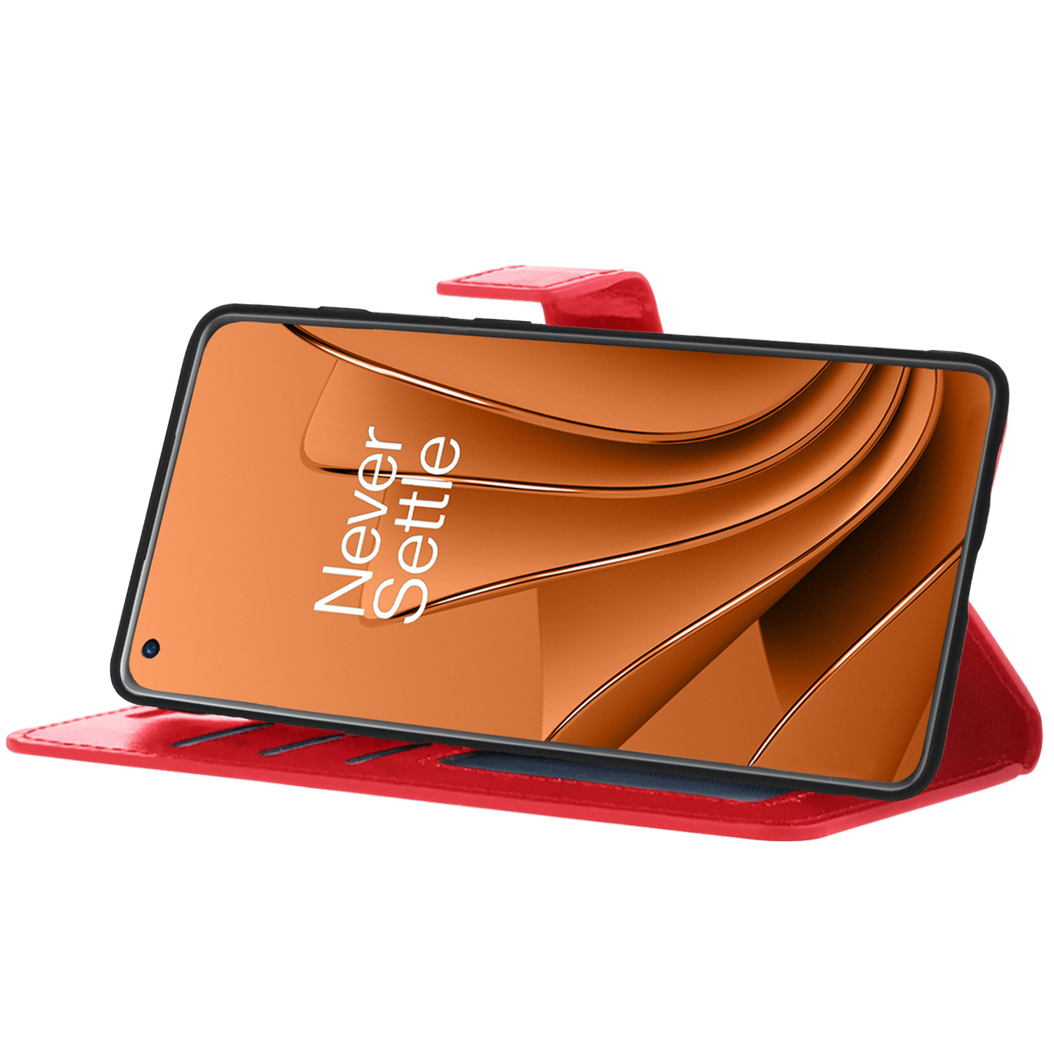 Nomfy Hoesje Geschikt voor OnePlus 10 Pro Hoes Bookcase Flipcase Book Cover Met 2x Screenprotector - Hoes Geschikt voor OnePlus 10 Pro Hoesje Book Case - Rood
