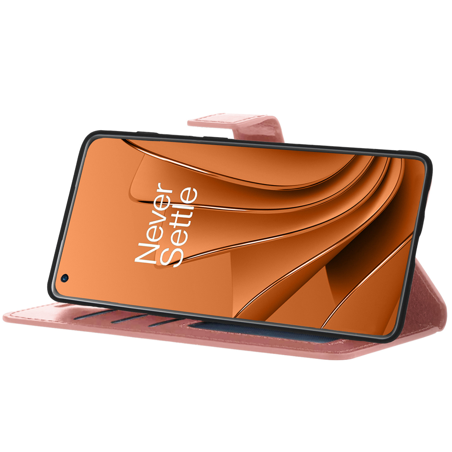 Nomfy Hoesje Geschikt voor OnePlus 10 Pro Hoes Bookcase Flipcase Book Cover Met 2x Screenprotector - Hoes Geschikt voor OnePlus 10 Pro Hoesje Book Case - Rosé goud