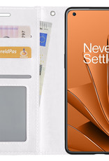 Nomfy Hoesje Geschikt voor OnePlus 10 Pro Hoes Bookcase Flipcase Book Cover Met 2x Screenprotector - Hoes Geschikt voor OnePlus 10 Pro Hoesje Book Case - Wit