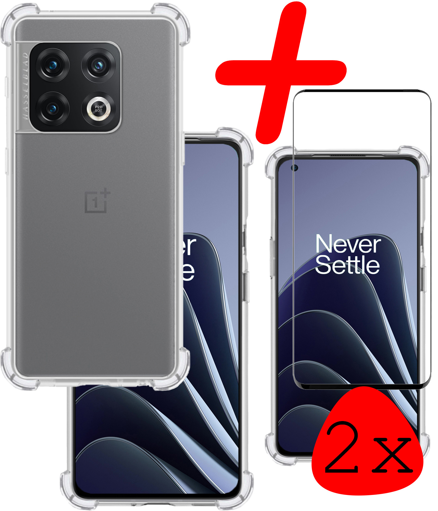 BASEY. Hoes Geschikt voor OnePlus 10 Pro Hoesje Shock Proof Case Hoes Siliconen Met 2x Screenprotector - Hoesje Geschikt voor OnePlus 10 Pro Hoes Cover Shockproof - Transparant