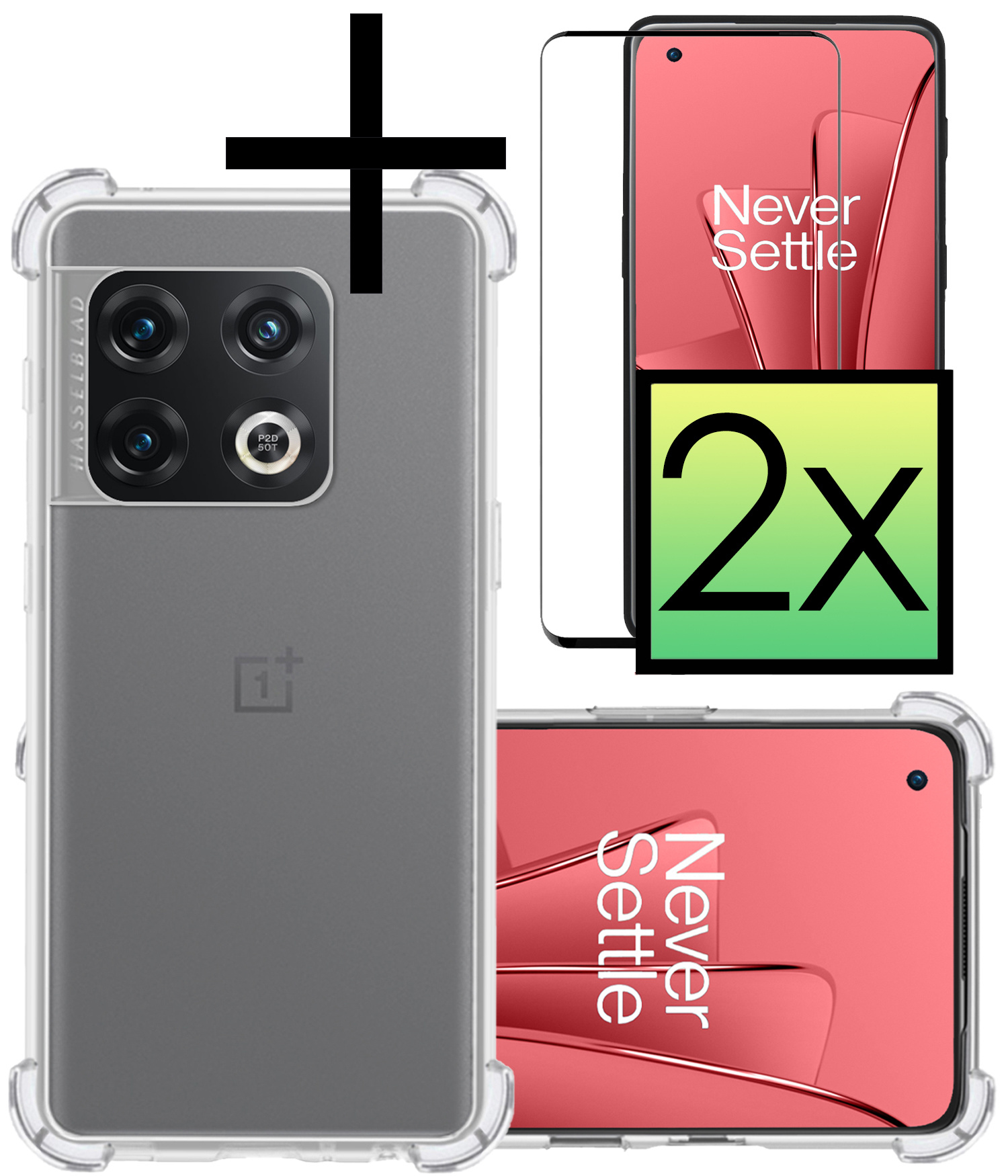 NoXx Hoes Geschikt voor OnePlus 10 Pro Hoesje Siliconen Cover Shock Proof Back Case Shockproof Hoes Met 2x Screenprotector - Transparant