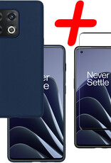 BASEY. Hoes Geschikt voor OnePlus 10 Pro Hoesje Siliconen Back Cover Case Met Screenprotector - Hoesje Geschikt voor OnePlus 10 Pro Hoes Cover Hoesje - Donkerblauw