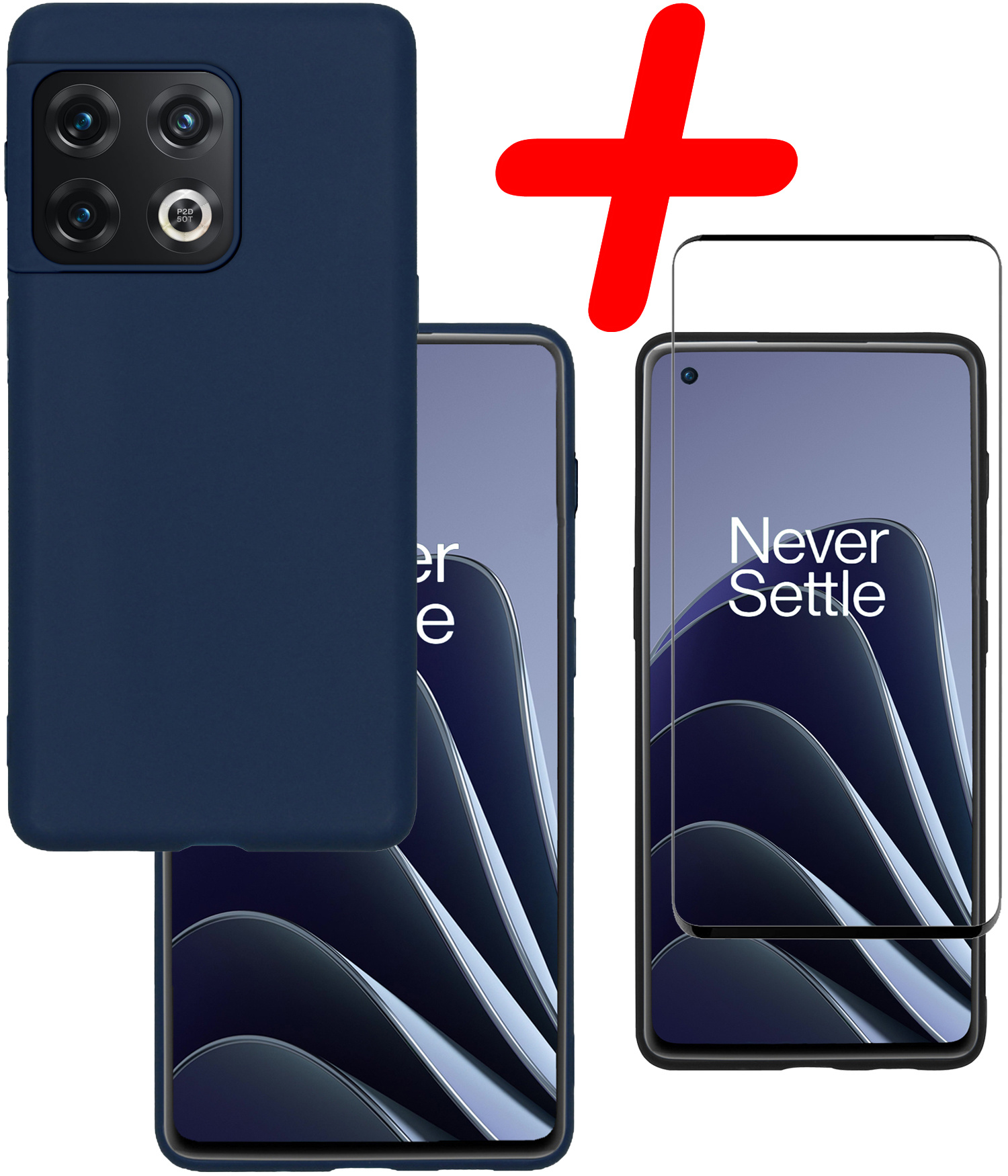 BASEY. Hoes Geschikt voor OnePlus 10 Pro Hoesje Siliconen Back Cover Case Met Screenprotector - Hoesje Geschikt voor OnePlus 10 Pro Hoes Cover Hoesje - Donkerblauw