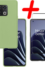 BASEY. Hoes Geschikt voor OnePlus 10 Pro Hoesje Siliconen Back Cover Case Met Screenprotector - Hoesje Geschikt voor OnePlus 10 Pro Hoes Cover Hoesje - Groen