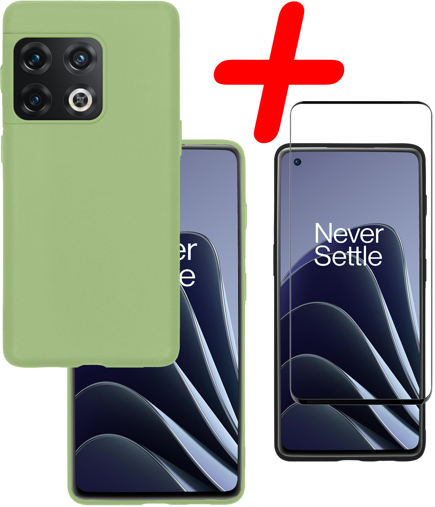 BASEY. Hoes Geschikt voor OnePlus 10 Pro Hoesje Siliconen Back Cover Case Met Screenprotector - Hoesje Geschikt voor OnePlus 10 Pro Hoes Cover Hoesje - Groen