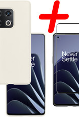 BASEY. Hoes Geschikt voor OnePlus 10 Pro Hoesje Siliconen Back Cover Case Met Screenprotector - Hoesje Geschikt voor OnePlus 10 Pro Hoes Cover Hoesje - Wit