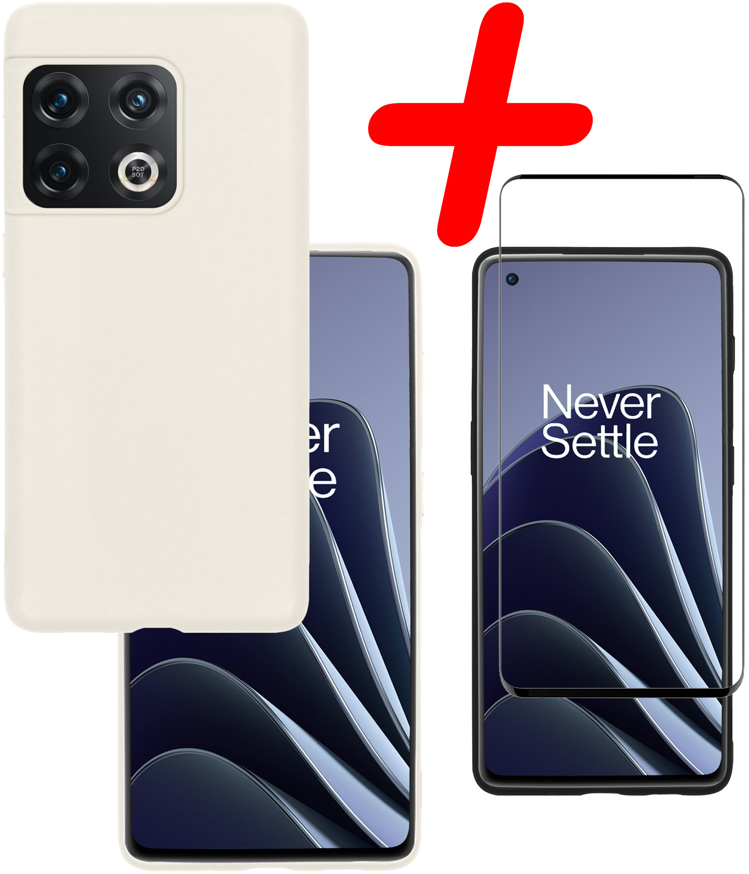 BASEY. Hoes Geschikt voor OnePlus 10 Pro Hoesje Siliconen Back Cover Case Met Screenprotector - Hoesje Geschikt voor OnePlus 10 Pro Hoes Cover Hoesje - Wit