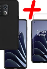 BASEY. Hoes Geschikt voor OnePlus 10 Pro Hoesje Siliconen Back Cover Case Met Screenprotector - Hoesje Geschikt voor OnePlus 10 Pro Hoes Cover Hoesje - Zwart