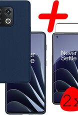 BASEY. Hoes Geschikt voor OnePlus 10 Pro Hoesje Siliconen Back Cover Case Met 2x Screenprotector - Hoesje Geschikt voor OnePlus 10 Pro Hoes Cover Hoesje - Donkerblauw