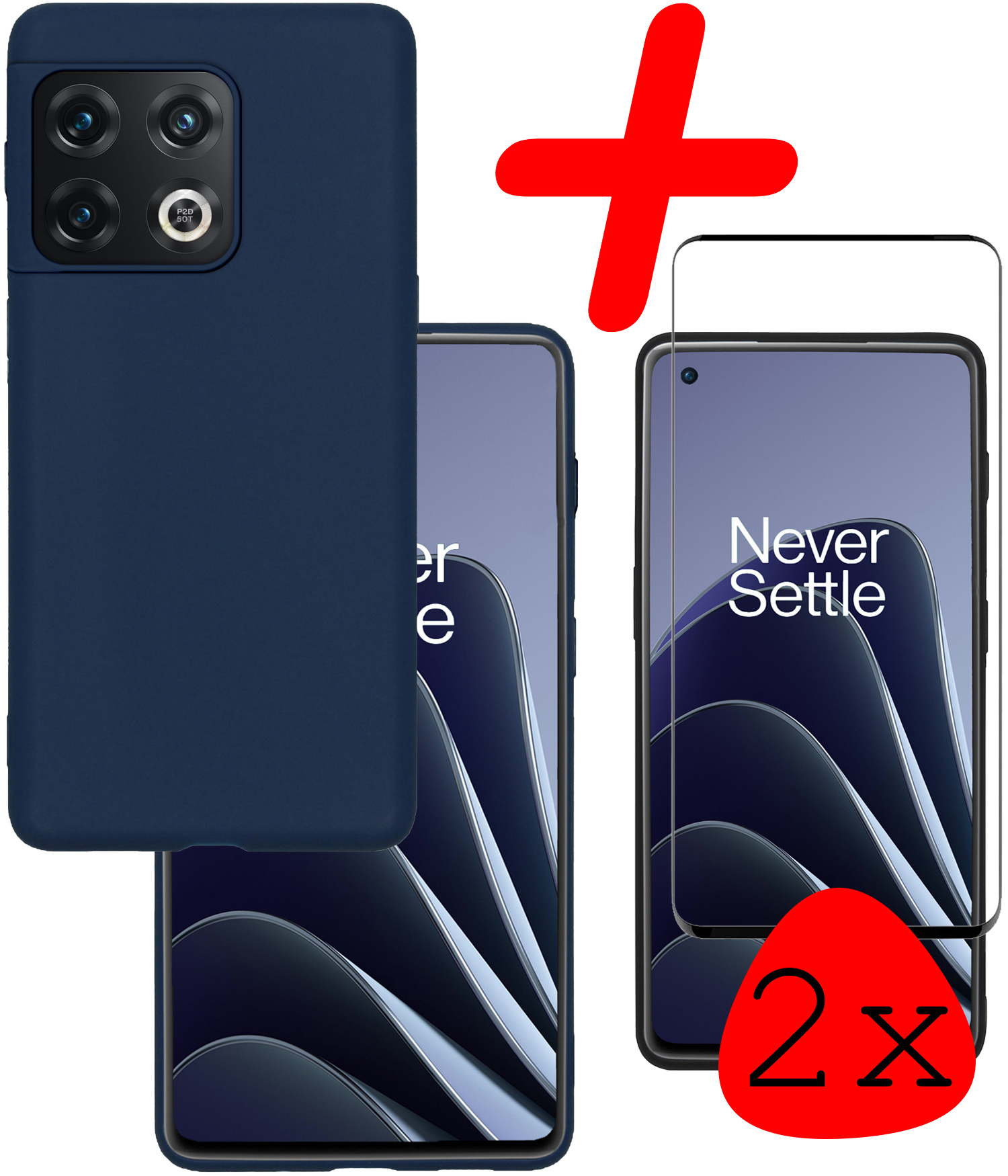 BASEY. Hoes Geschikt voor OnePlus 10 Pro Hoesje Siliconen Back Cover Case Met 2x Screenprotector - Hoesje Geschikt voor OnePlus 10 Pro Hoes Cover Hoesje - Donkerblauw