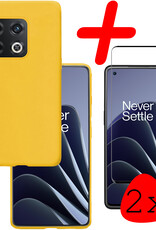 BASEY. Hoes Geschikt voor OnePlus 10 Pro Hoesje Siliconen Back Cover Case Met 2x Screenprotector - Hoesje Geschikt voor OnePlus 10 Pro Hoes Cover Hoesje - Geel