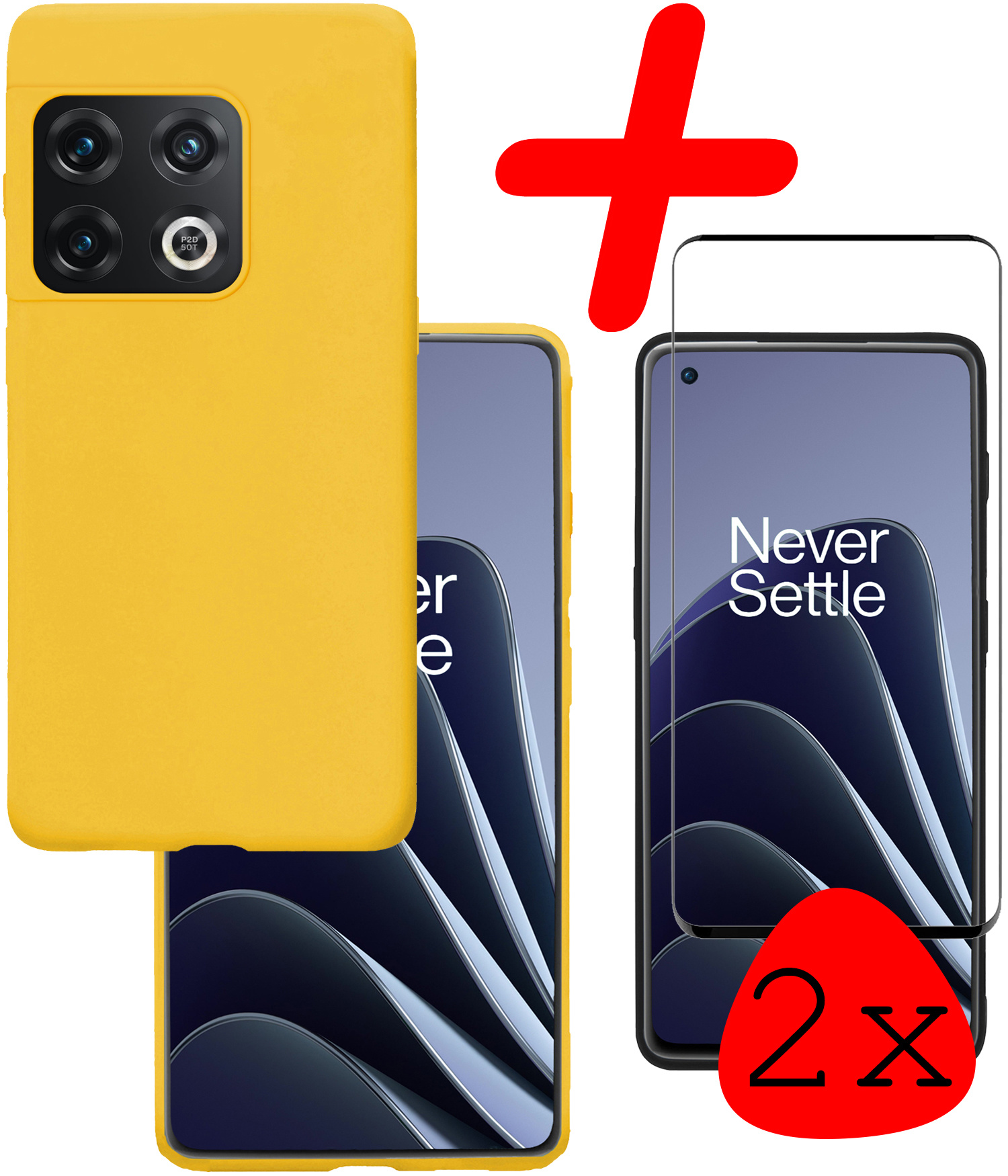BASEY. Hoes Geschikt voor OnePlus 10 Pro Hoesje Siliconen Back Cover Case Met 2x Screenprotector - Hoesje Geschikt voor OnePlus 10 Pro Hoes Cover Hoesje - Geel