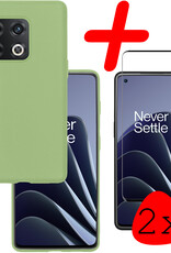 BASEY. Hoes Geschikt voor OnePlus 10 Pro Hoesje Siliconen Back Cover Case Met 2x Screenprotector - Hoesje Geschikt voor OnePlus 10 Pro Hoes Cover Hoesje - Groen